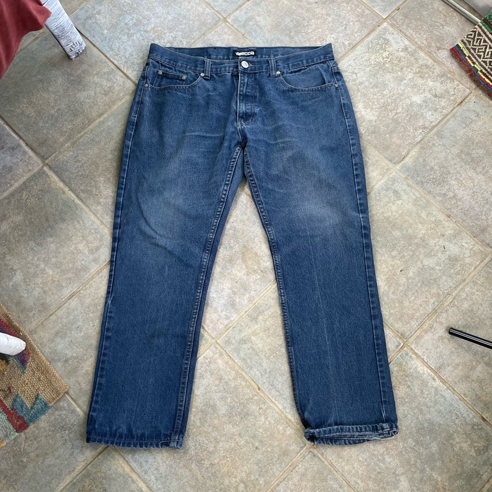 y2k mecca embroidered logo indigo jeans 38x32